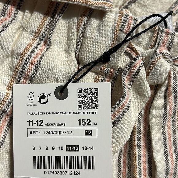 ZARA Kids | Ecru | TEXTURED LINEN BLEND STRIPPED SHORT - Picture 4 of 4